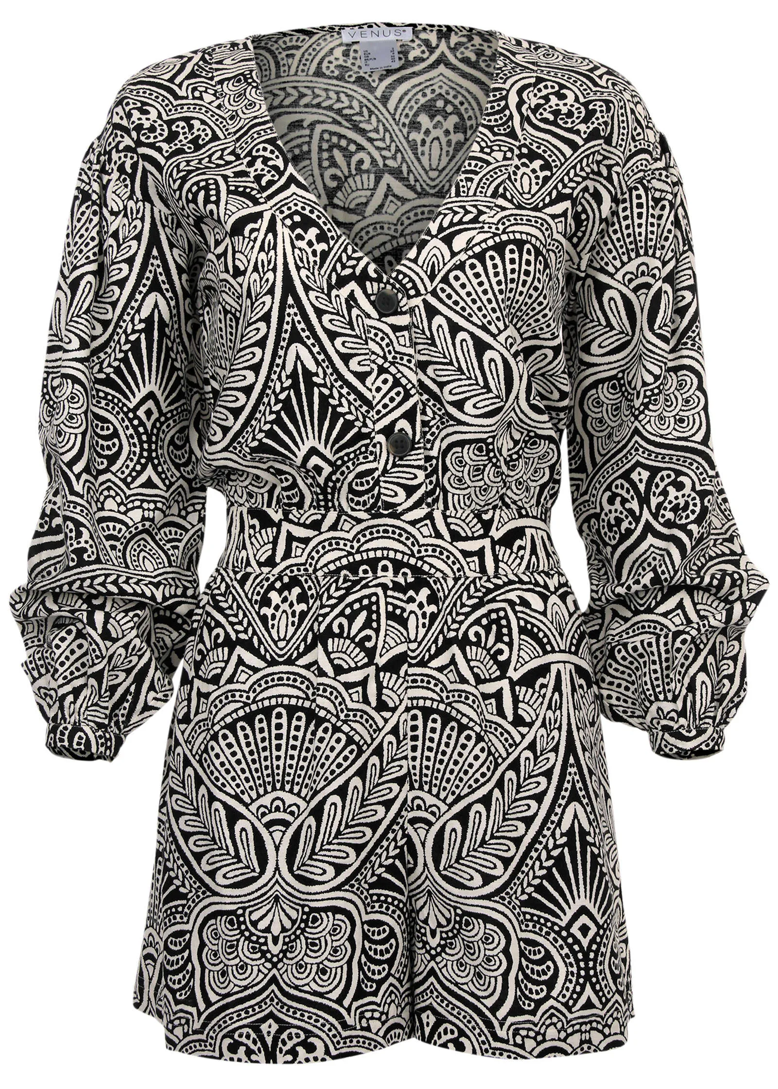 Cotton Linen Printed Romper - Modern Folk Bicolor