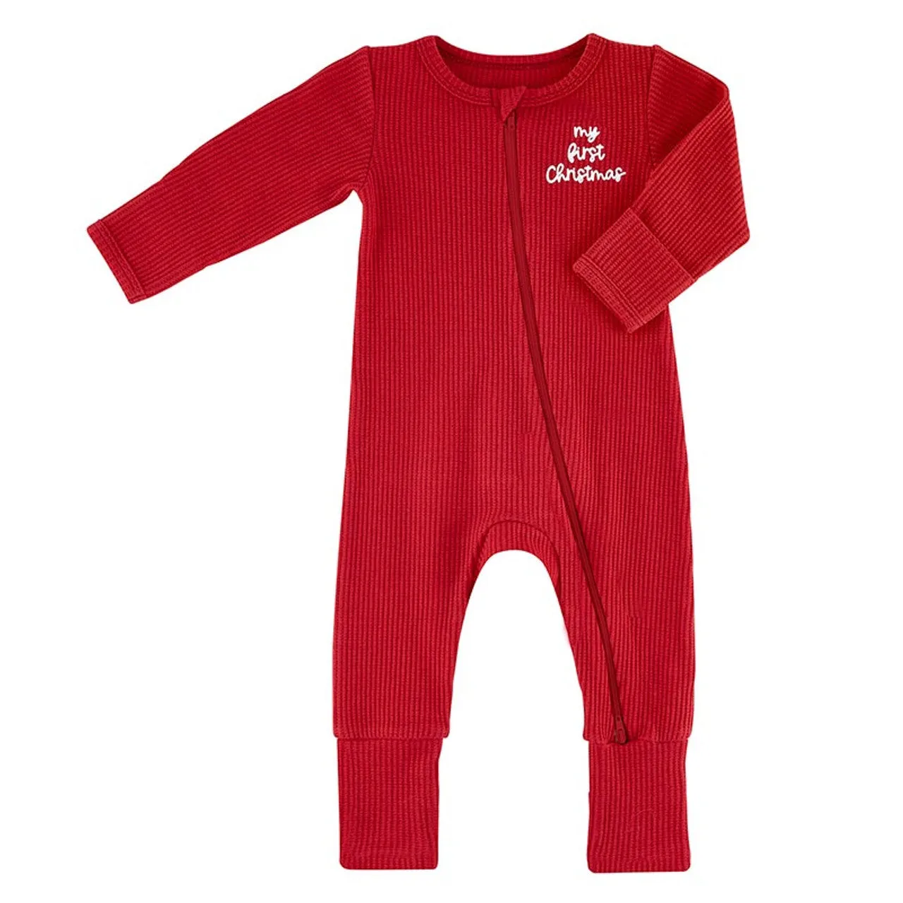 Cozy Red "My 1st Christmas" Waffle Knit Romper