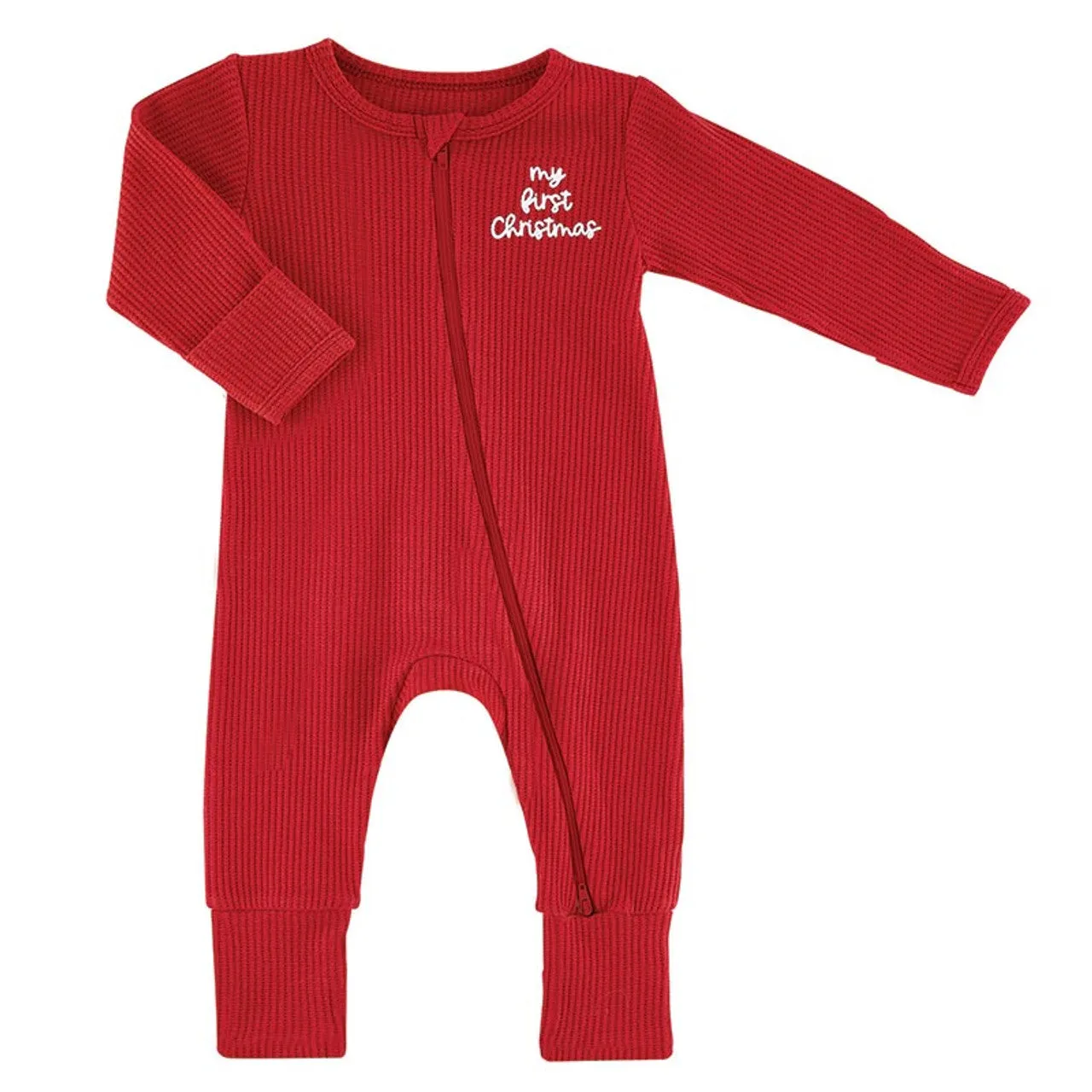 Cozy Red "My 1st Christmas" Waffle Knit Romper
