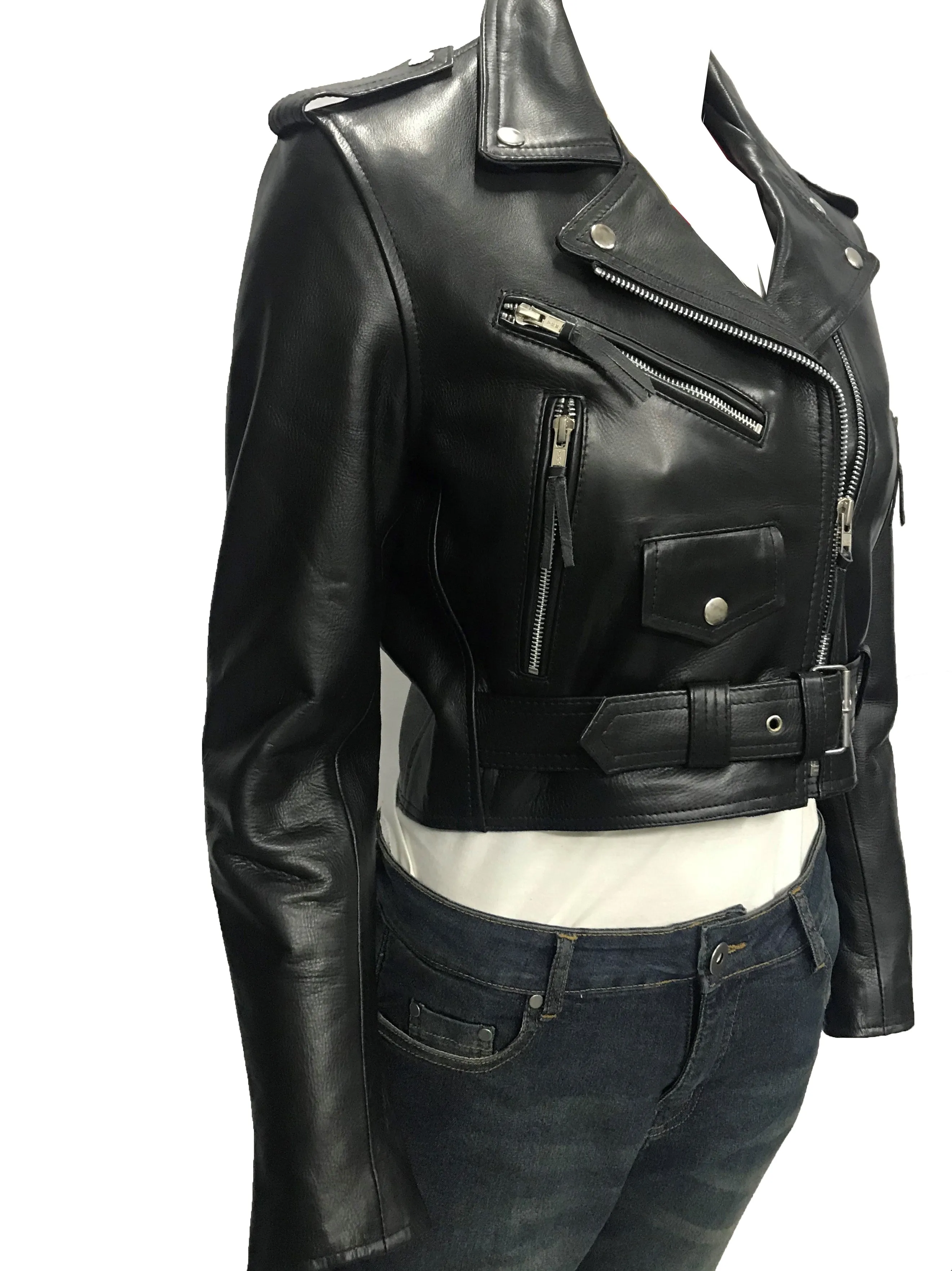 Cropped Biker Short Leather Jacket Rebel 114