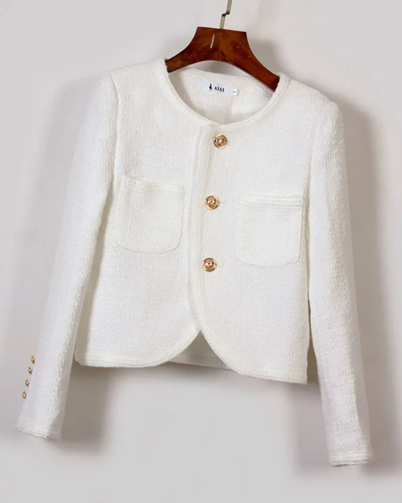 Cropped Tweed Gold Button Jacket