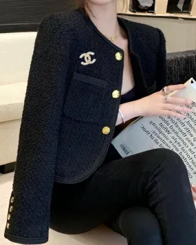 Cropped Tweed Gold Button Jacket