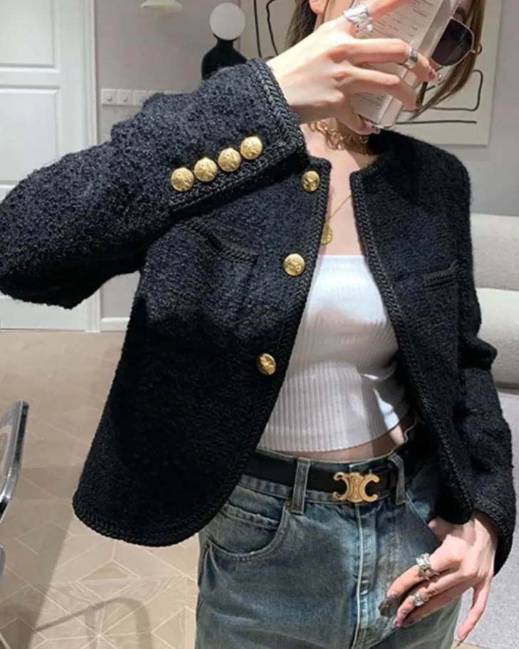 Cropped Tweed Gold Button Jacket