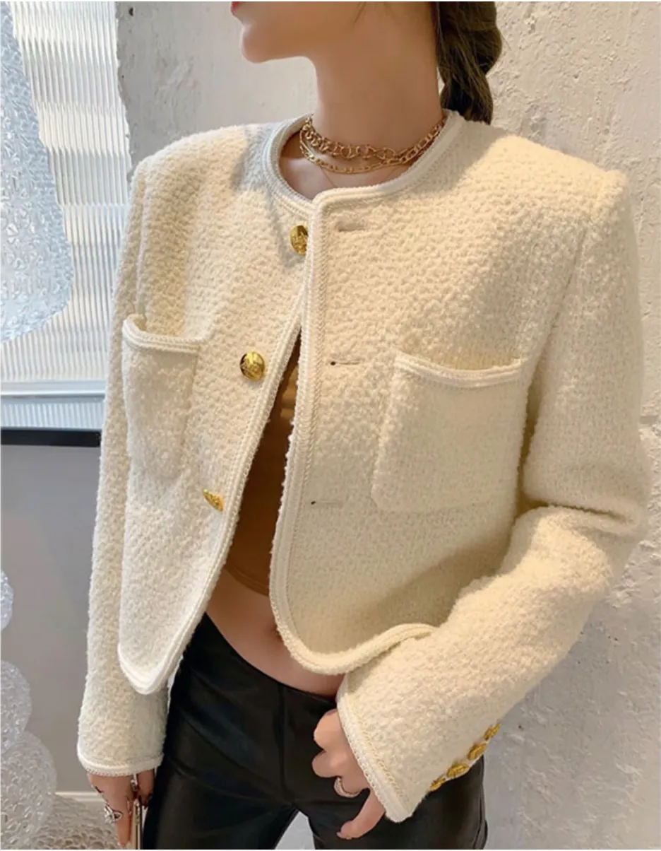 Cropped Tweed Gold Button Jacket