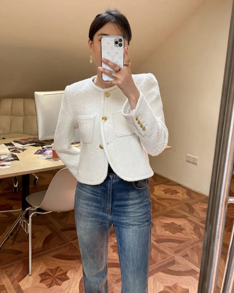 Cropped Tweed Gold Button Jacket