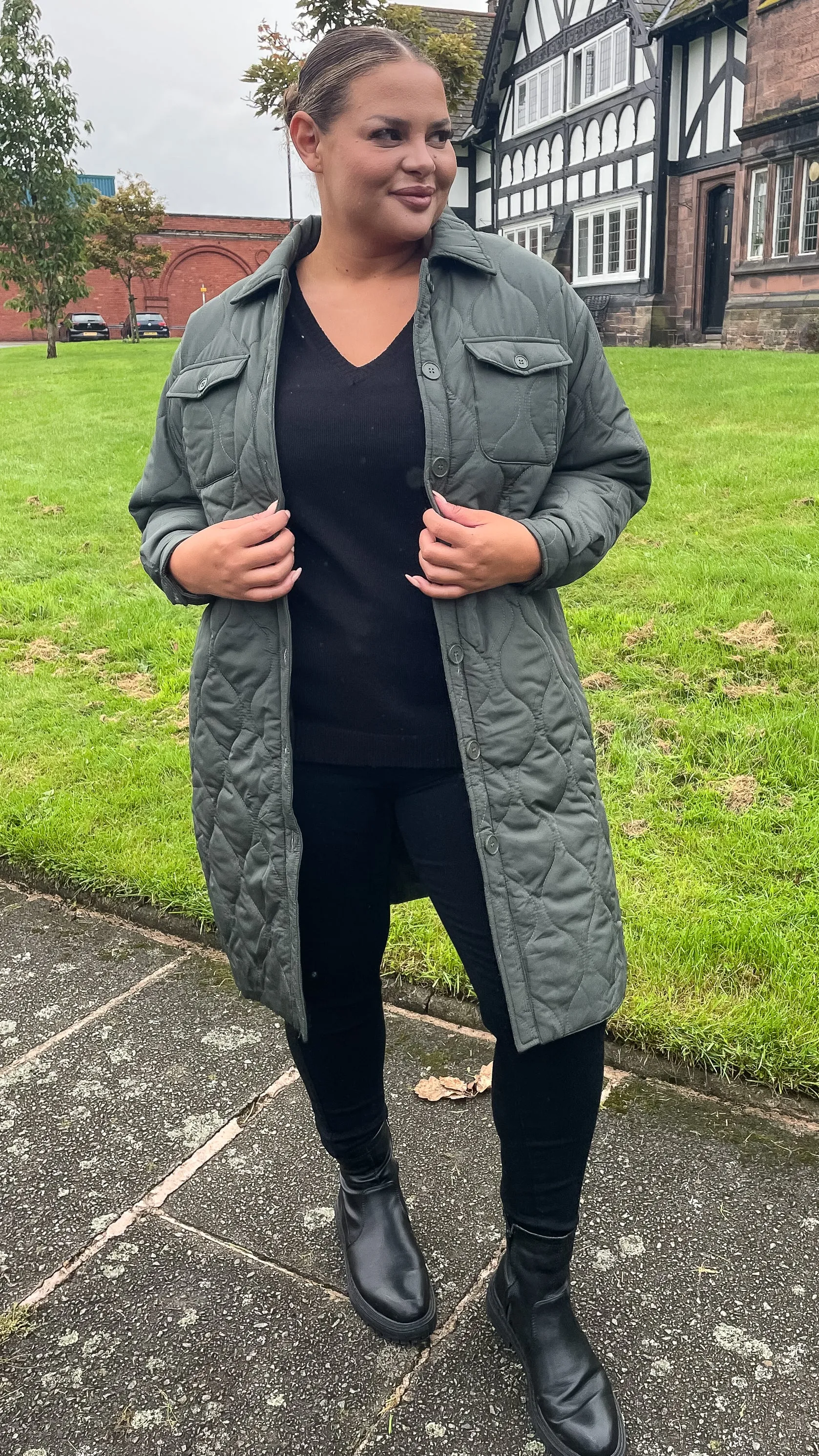 CurveWow Quilted Coat Khaki