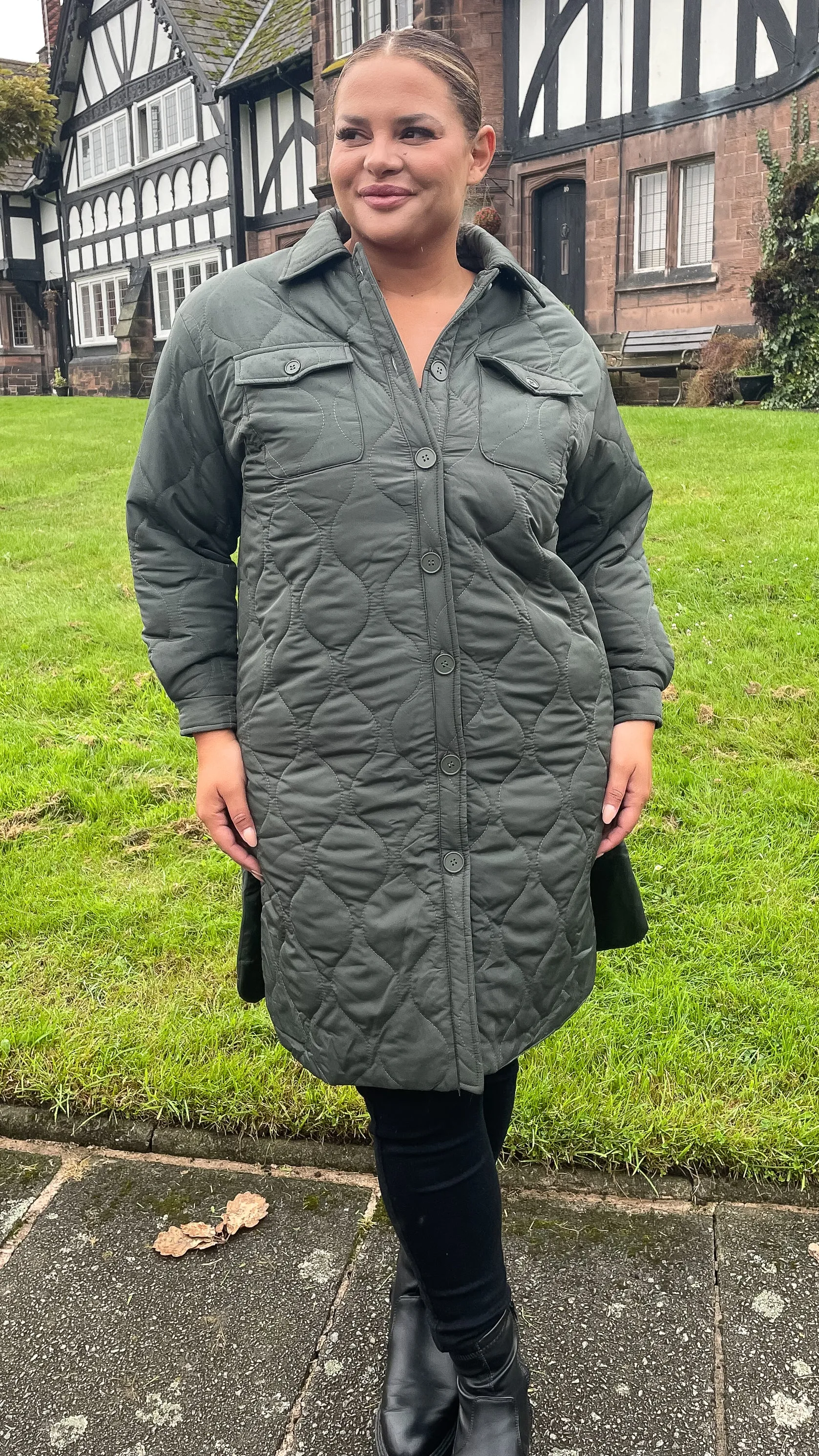 CurveWow Quilted Coat Khaki