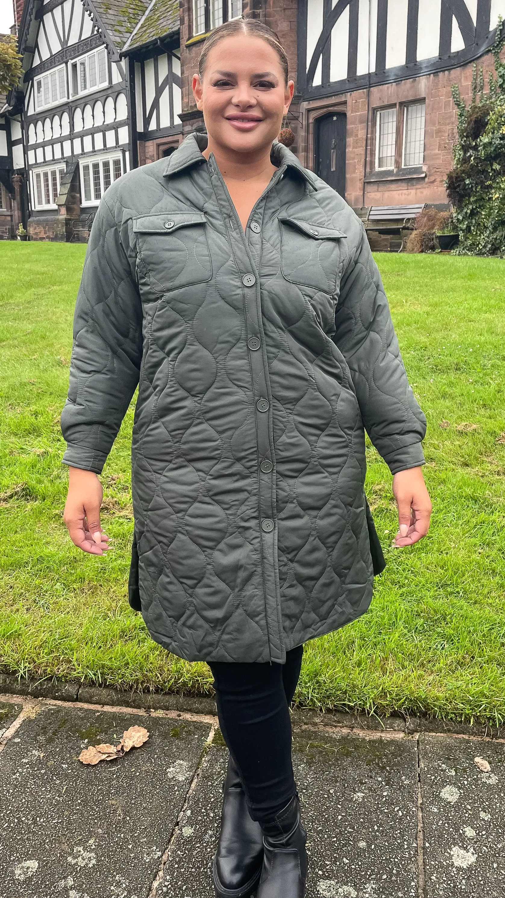 CurveWow Quilted Coat Khaki
