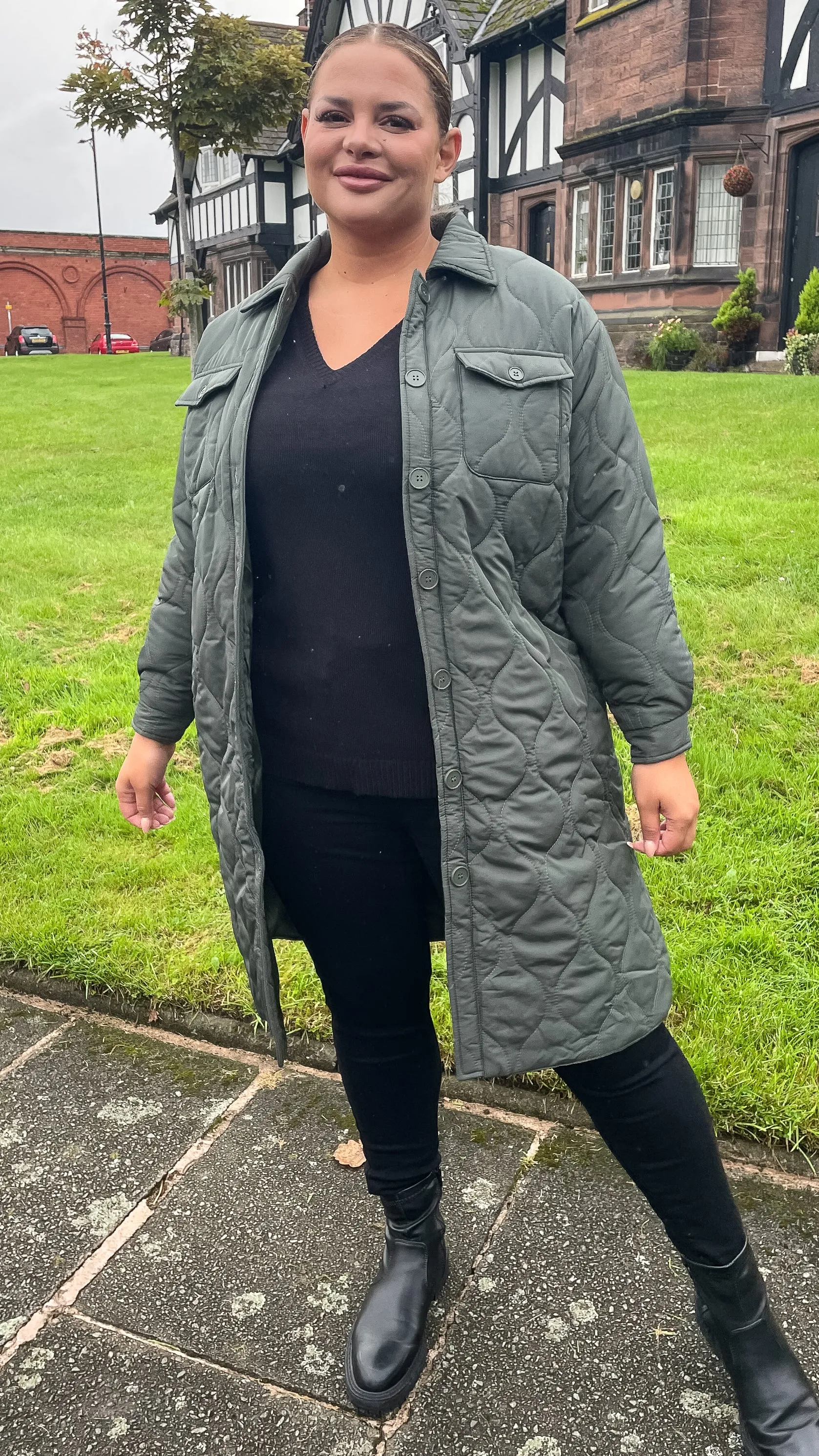 CurveWow Quilted Coat Khaki