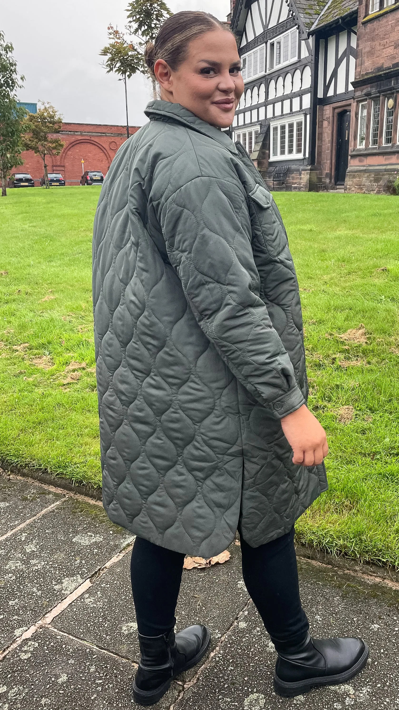 CurveWow Quilted Coat Khaki