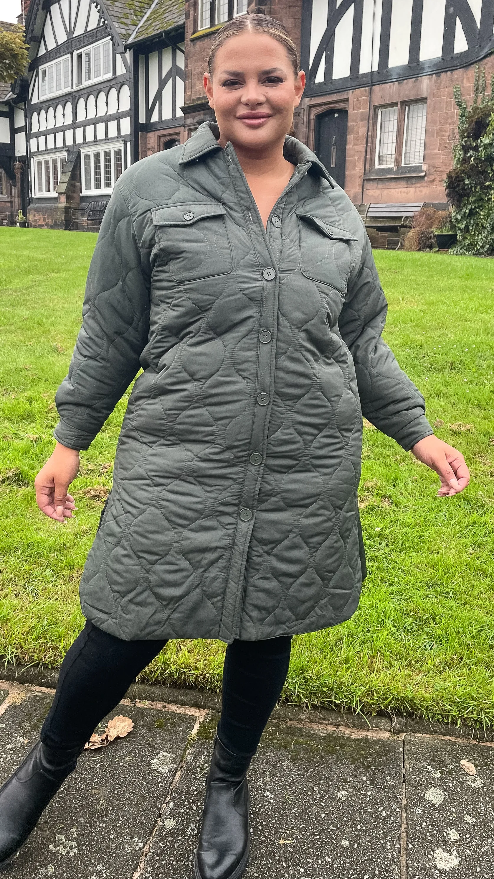 CurveWow Quilted Coat Khaki
