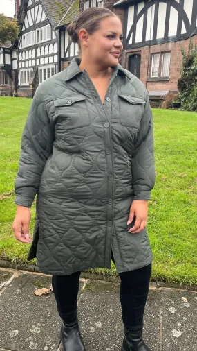 CurveWow Quilted Coat Khaki