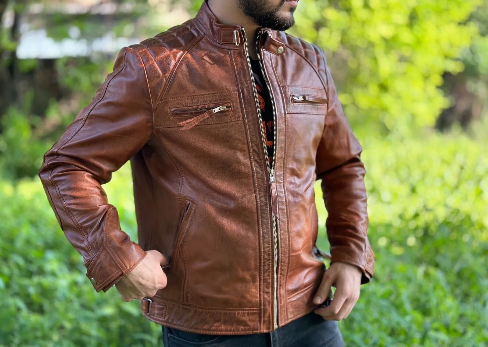 Cyrus Genuine Biker Motorcycle Leather Jacket Men