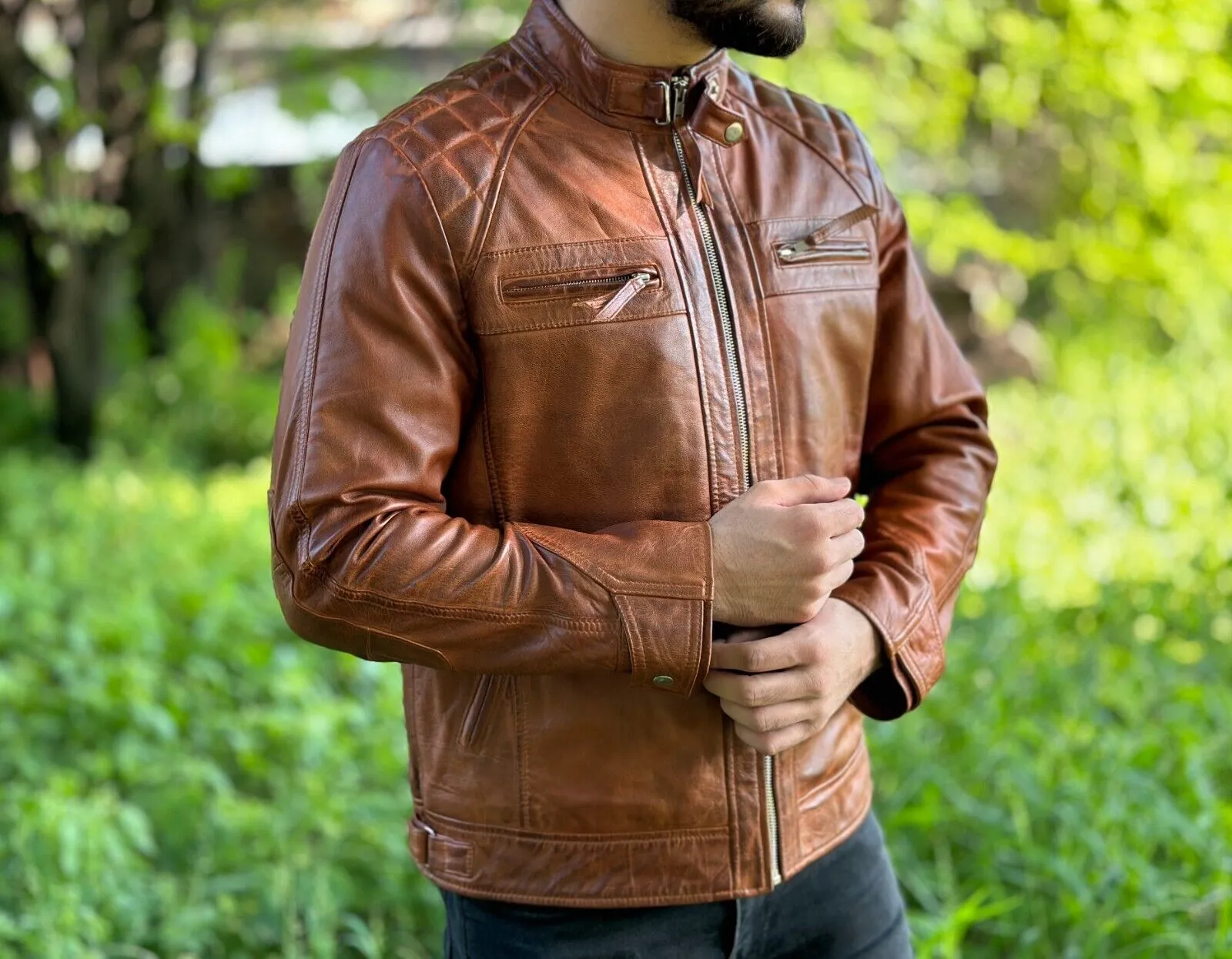 Cyrus Genuine Biker Motorcycle Leather Jacket Men