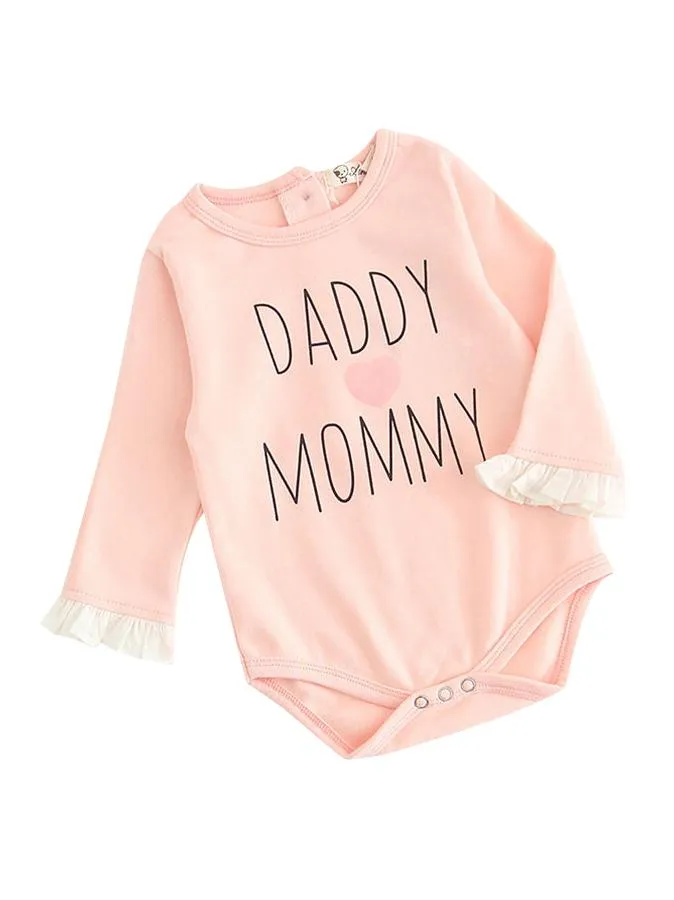 DADDY MOMMY Letters Print Ruffle-cuff Romper Bodysuit Spanish Style Baby Clothes