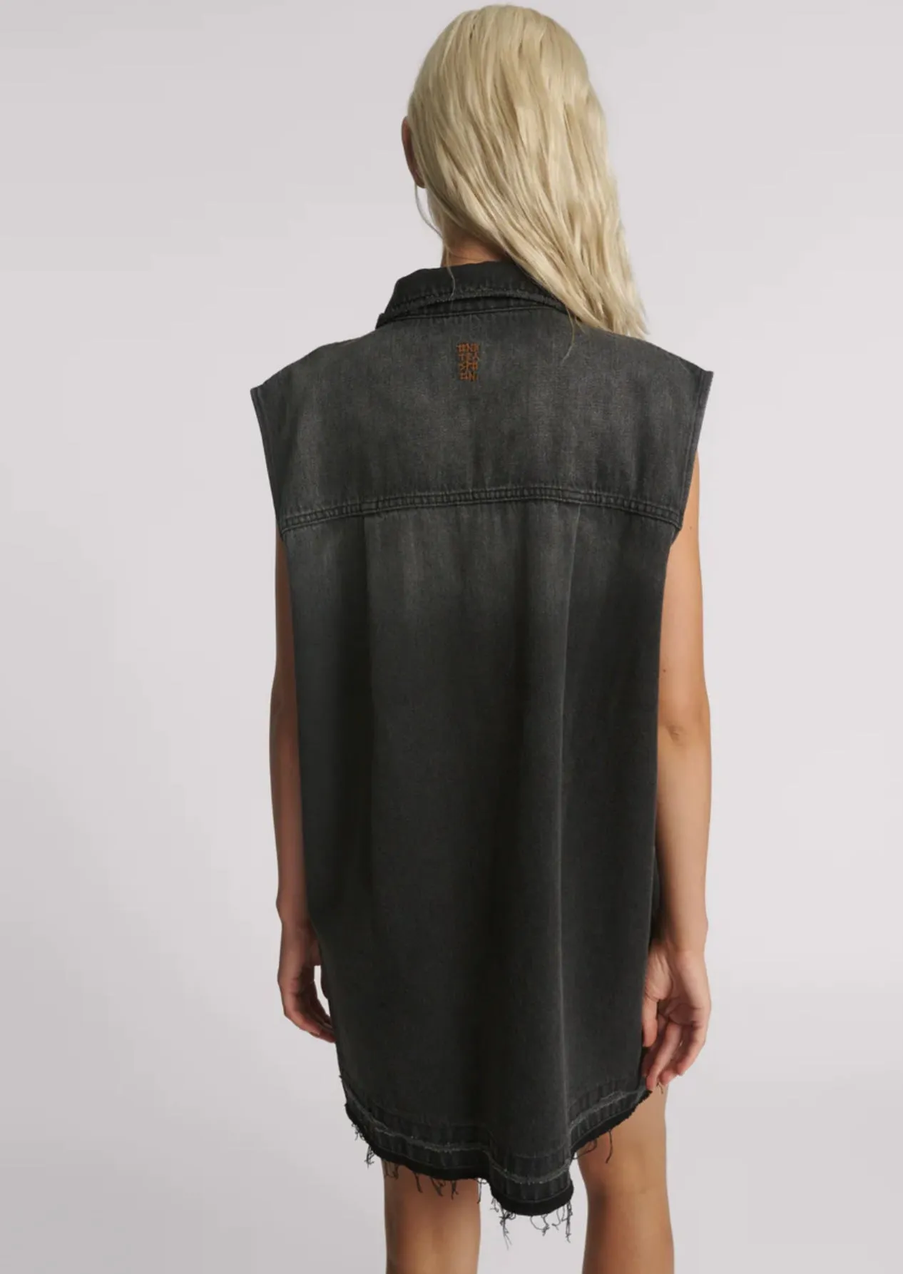 Denim Shirt Dress - Faded Black