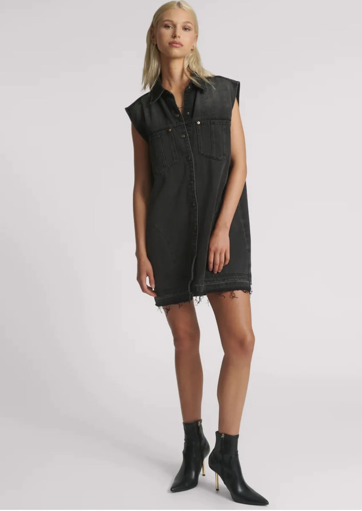 Denim Shirt Dress - Faded Black