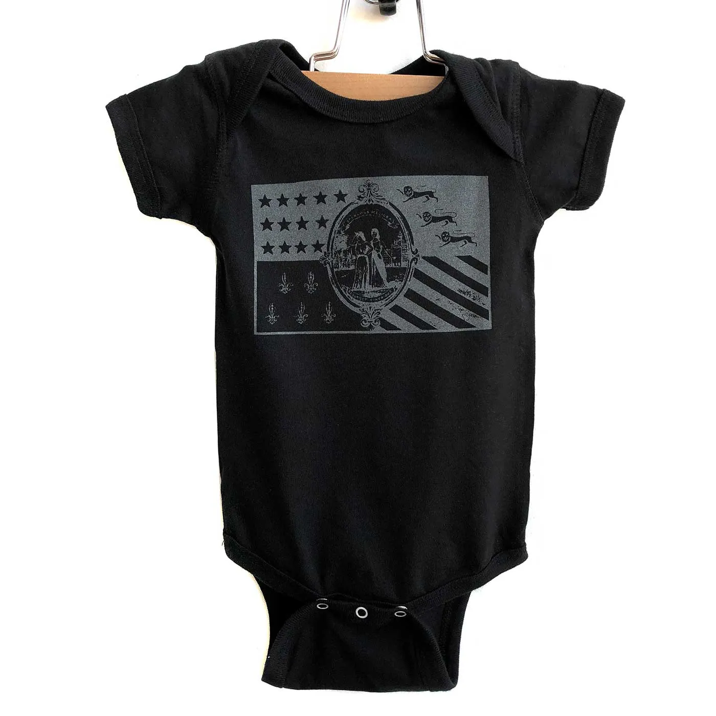 Detroit City Flag Baby One-Piece. 1940s Flag, Black on Black