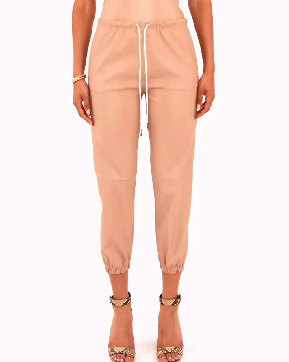 Dusty Pink Leather Sweatpants
