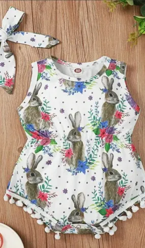 Easter Tassel Infant Romper w/ Headband