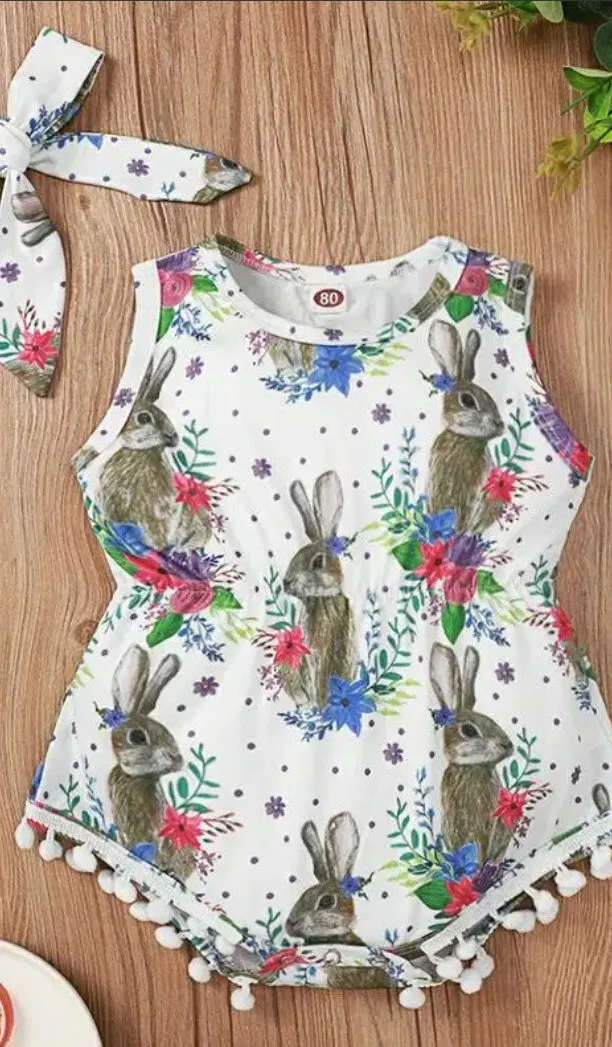 Easter Tassel Infant Romper w/ Headband