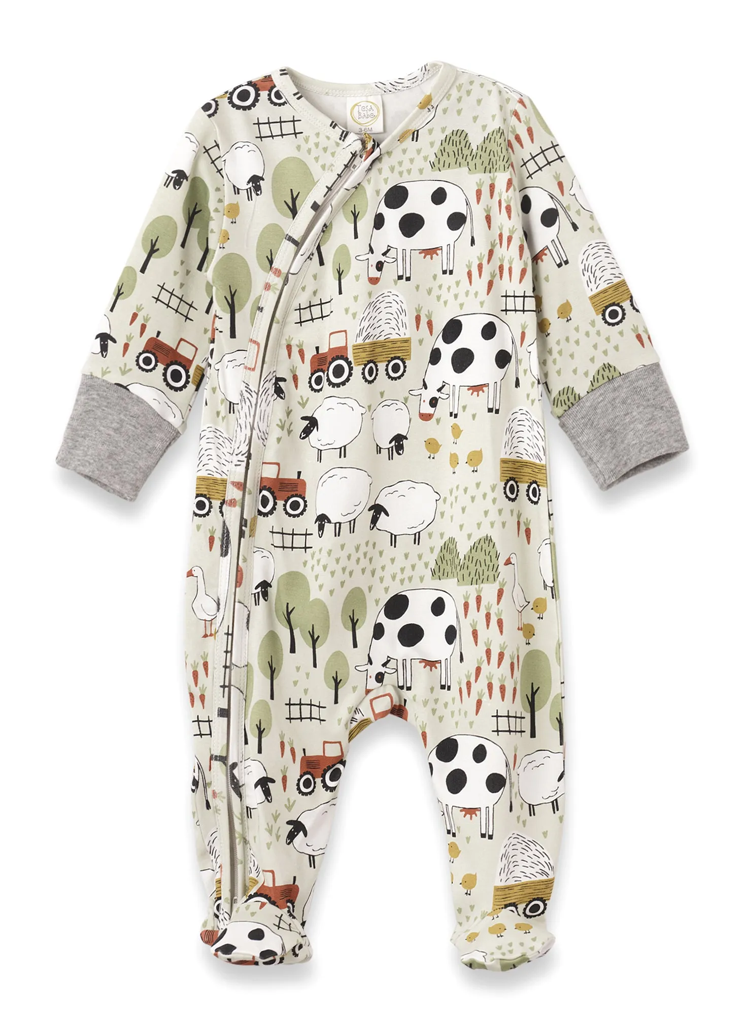 Farmyard Bamboo Zippered Footie / Green