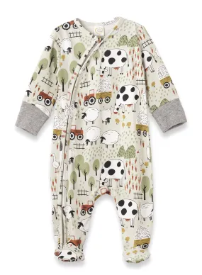 Farmyard Bamboo Zippered Footie / Green