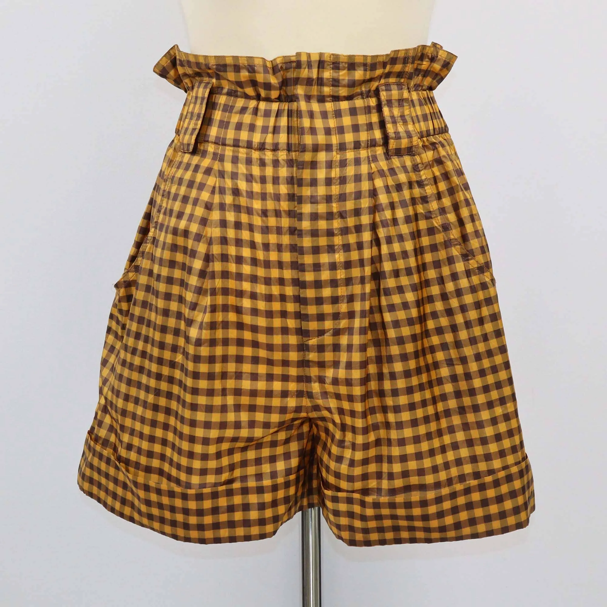 Fendi Brown/Yellow Checkered High Waist Mini Short