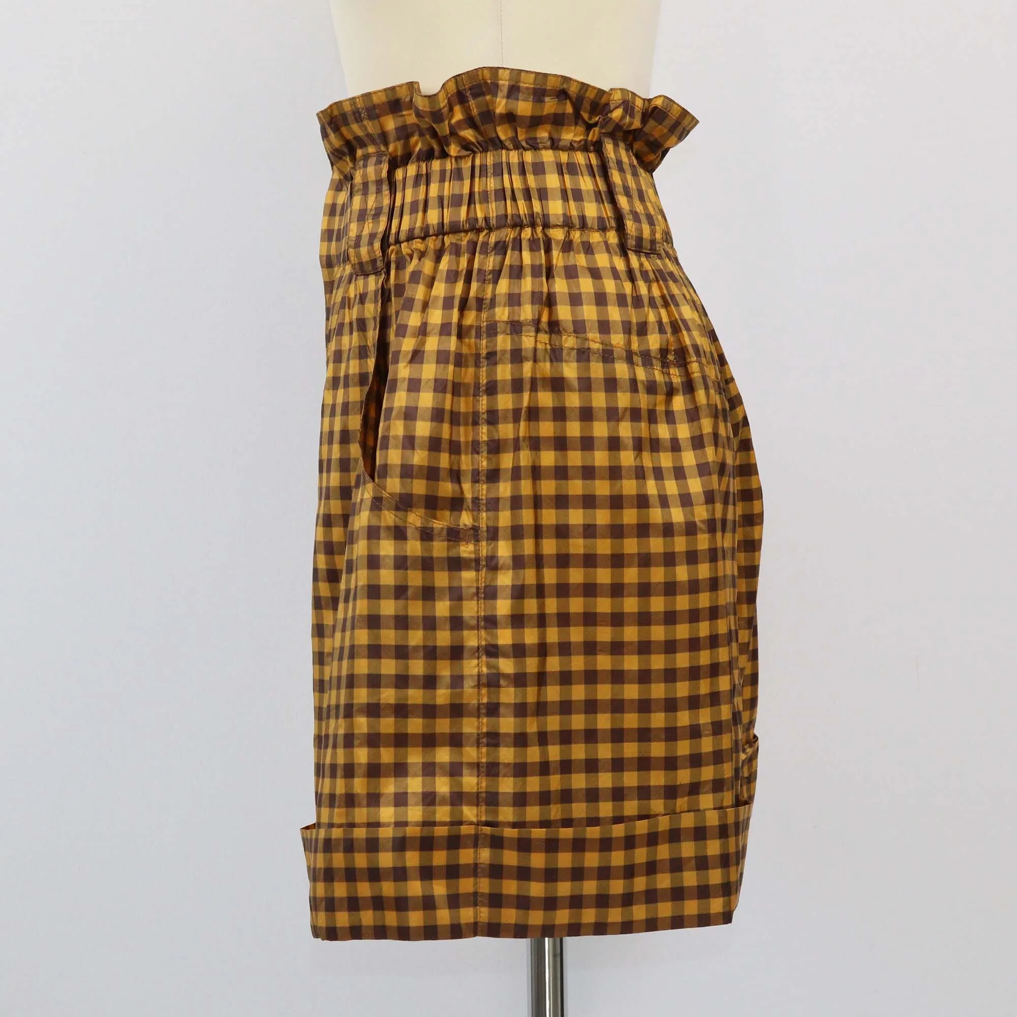 Fendi Brown/Yellow Checkered High Waist Mini Short