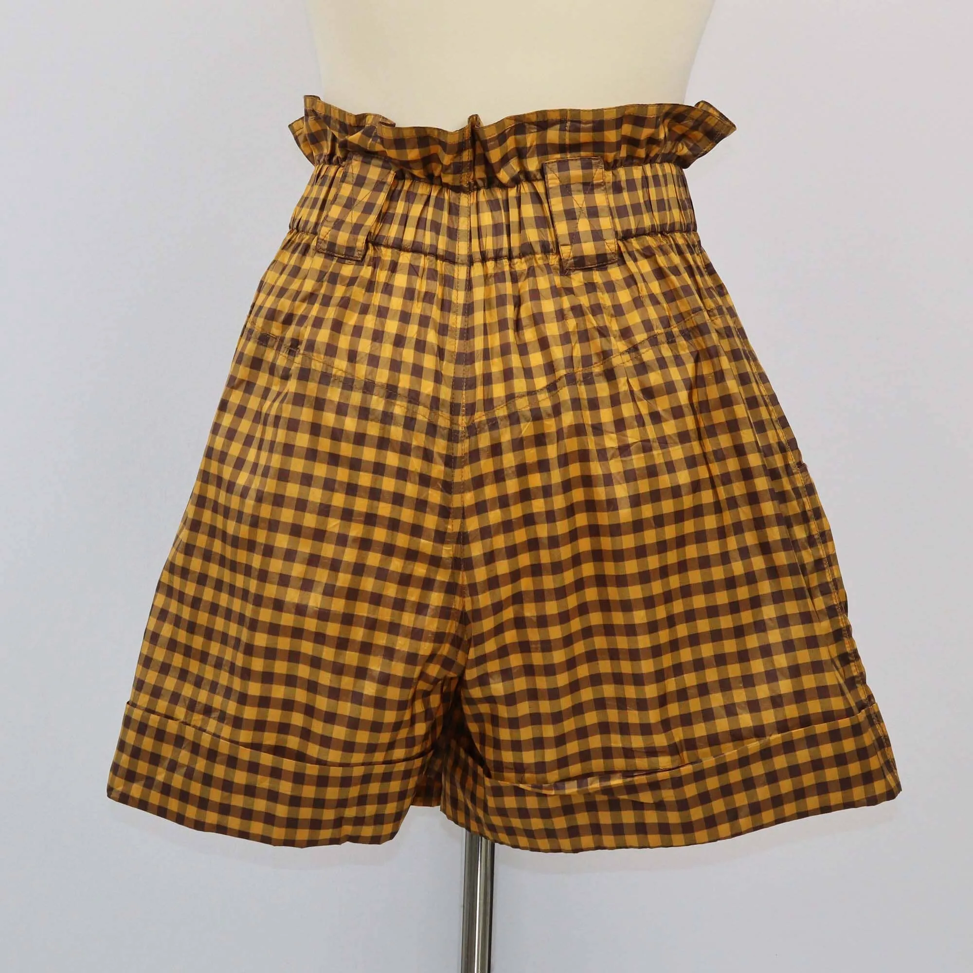 Fendi Brown/Yellow Checkered High Waist Mini Short