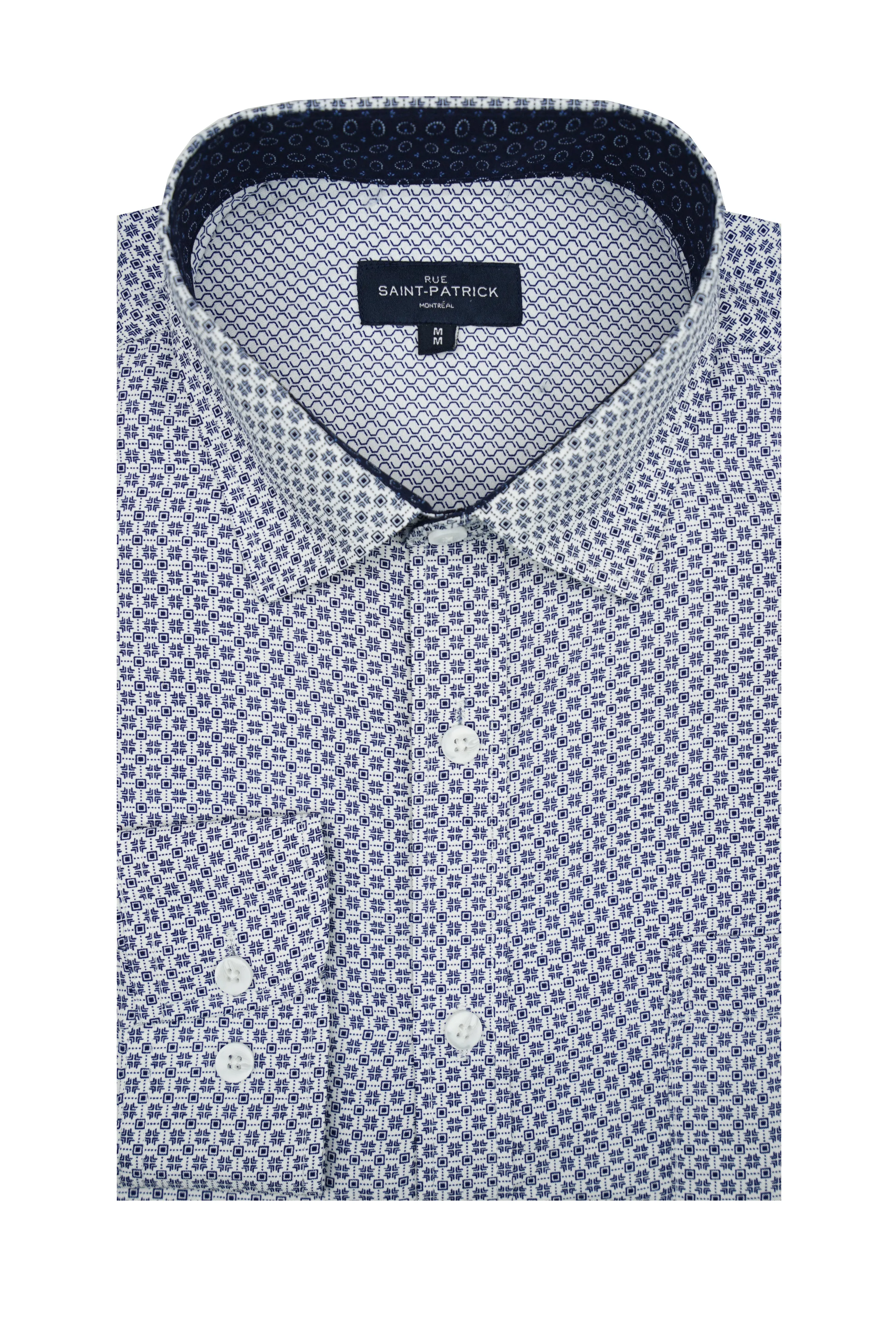 Ferguson Wrinkle Free Shirt in White and Navy