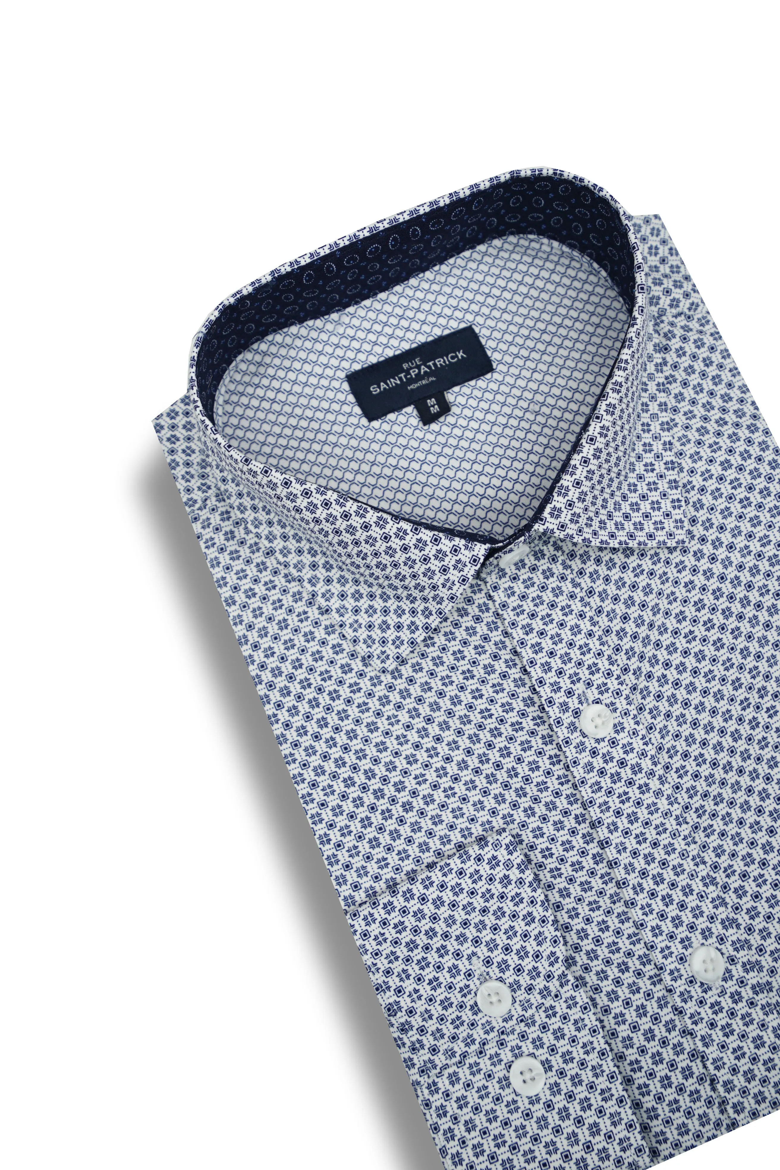 Ferguson Wrinkle Free Shirt in White and Navy