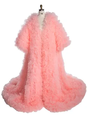 Fluffy Tiered Tulle Long Women Jacket Lush And Long Full Sleeves Cape Female Outwear Robe Coat YW243157