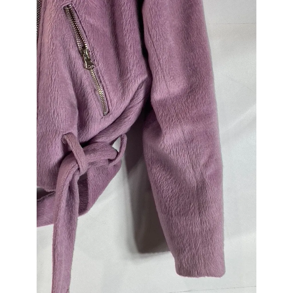FOREVER 21 Women's Pink Plush Asymmetrical Motorcycle Cropped Jacket SZ L