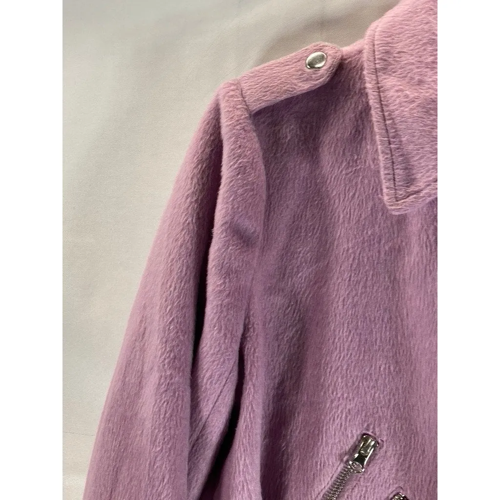 FOREVER 21 Women's Pink Plush Asymmetrical Motorcycle Cropped Jacket SZ L