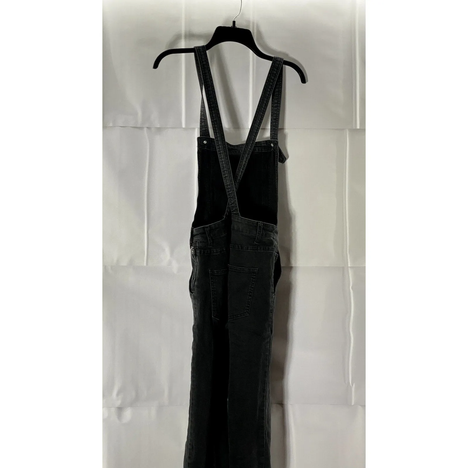 FREE PEOPLE Women's Black Washed Denim Square-Neck Skinny Overall SZ 28