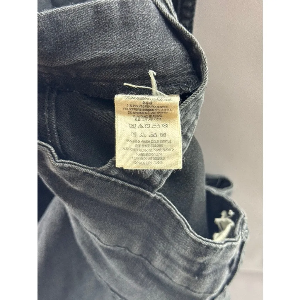 FREE PEOPLE Women's Black Washed Denim Square-Neck Skinny Overall SZ 28