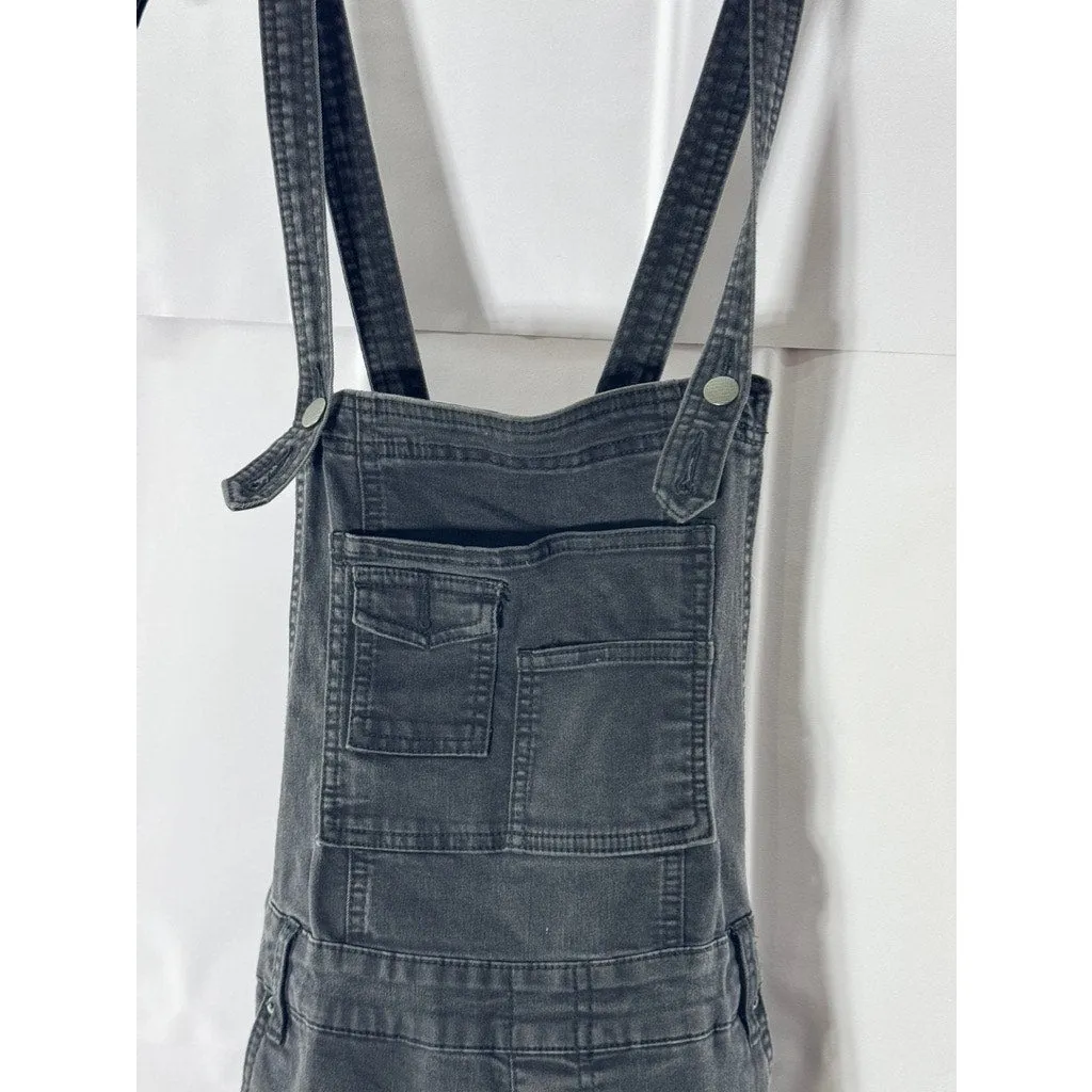 FREE PEOPLE Women's Black Washed Denim Square-Neck Skinny Overall SZ 28
