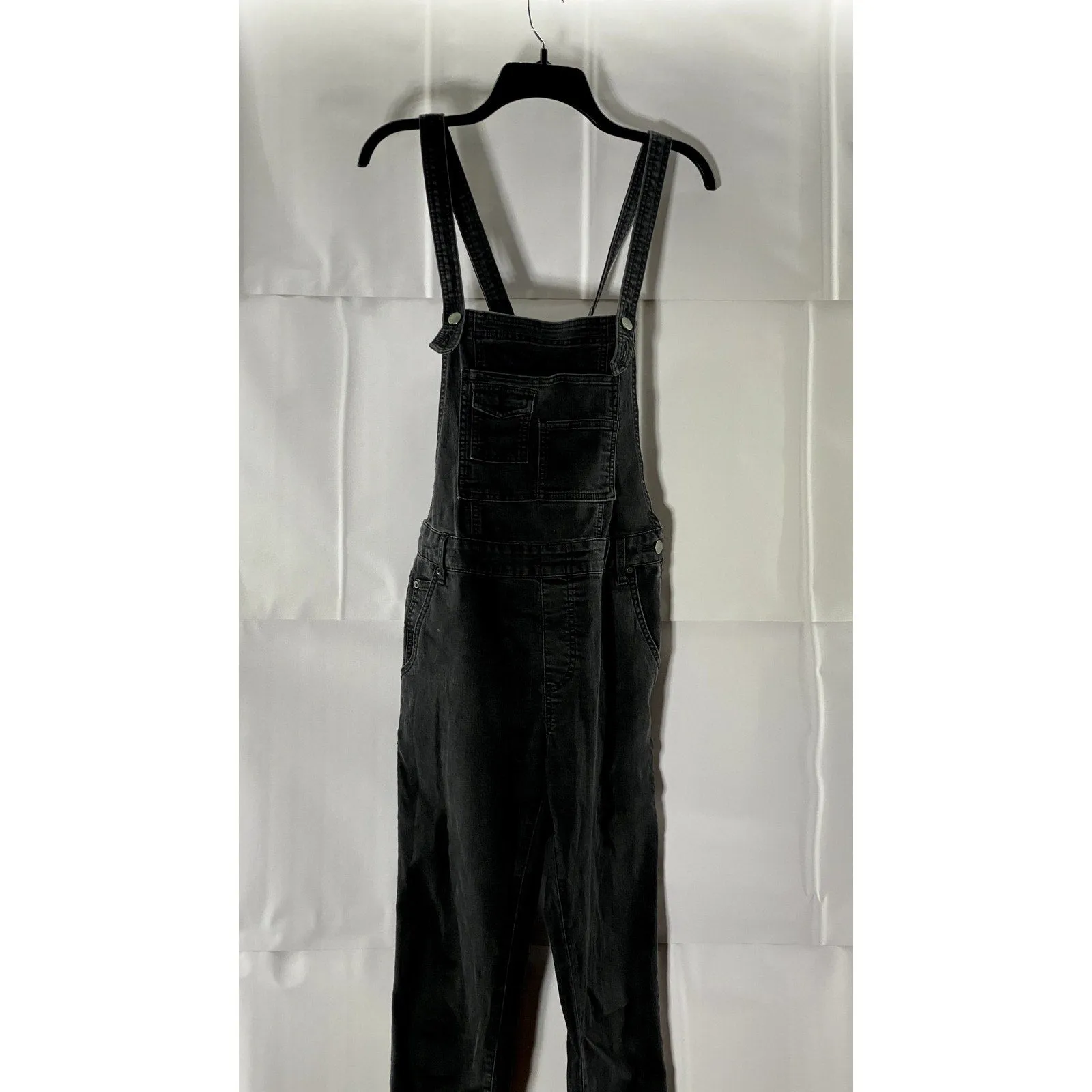 FREE PEOPLE Women's Black Washed Denim Square-Neck Skinny Overall SZ 28