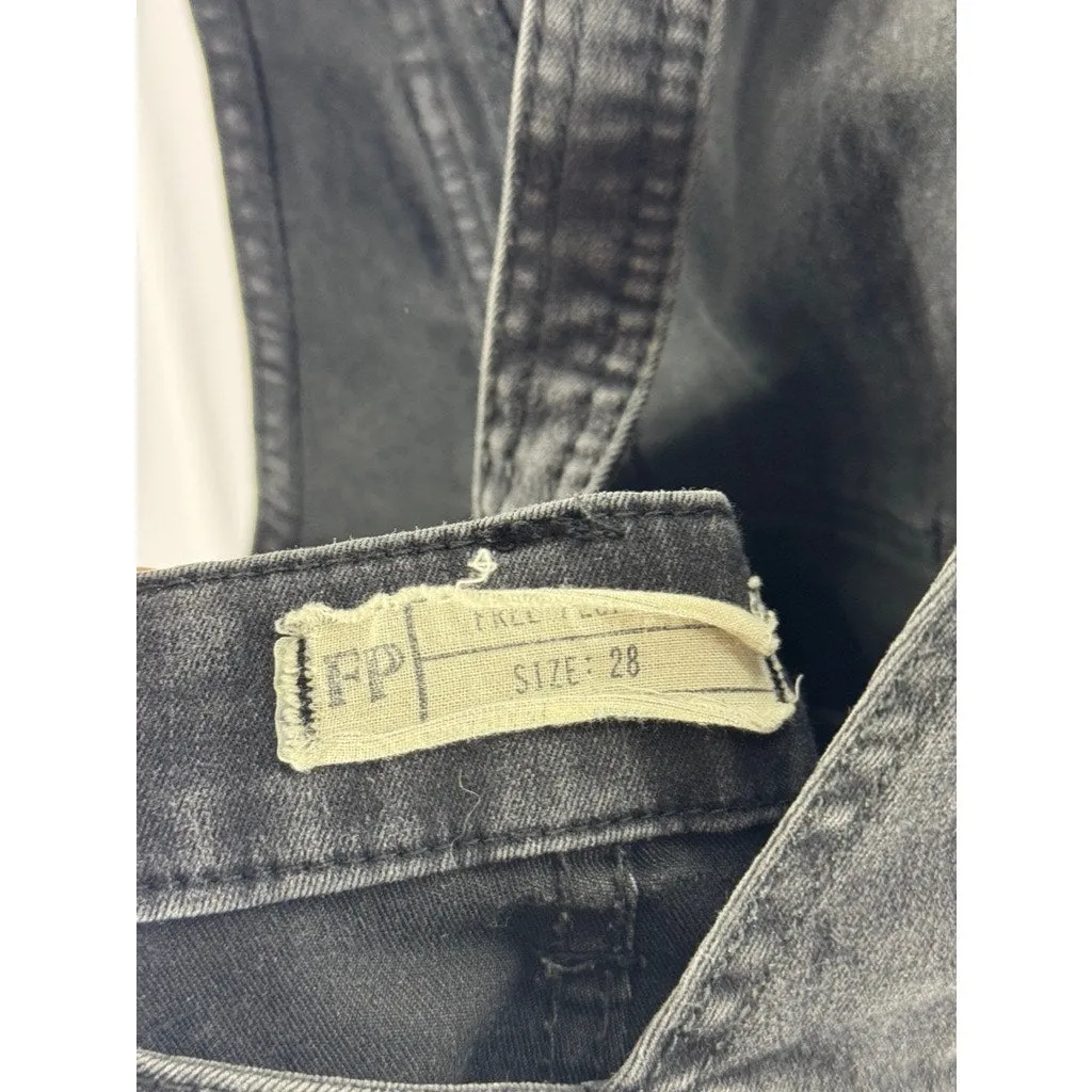 FREE PEOPLE Women's Black Washed Denim Square-Neck Skinny Overall SZ 28