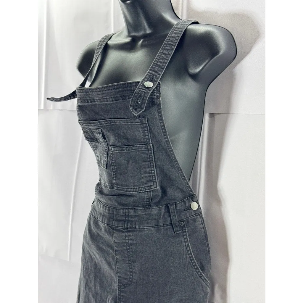 FREE PEOPLE Women's Black Washed Denim Square-Neck Skinny Overall SZ 28