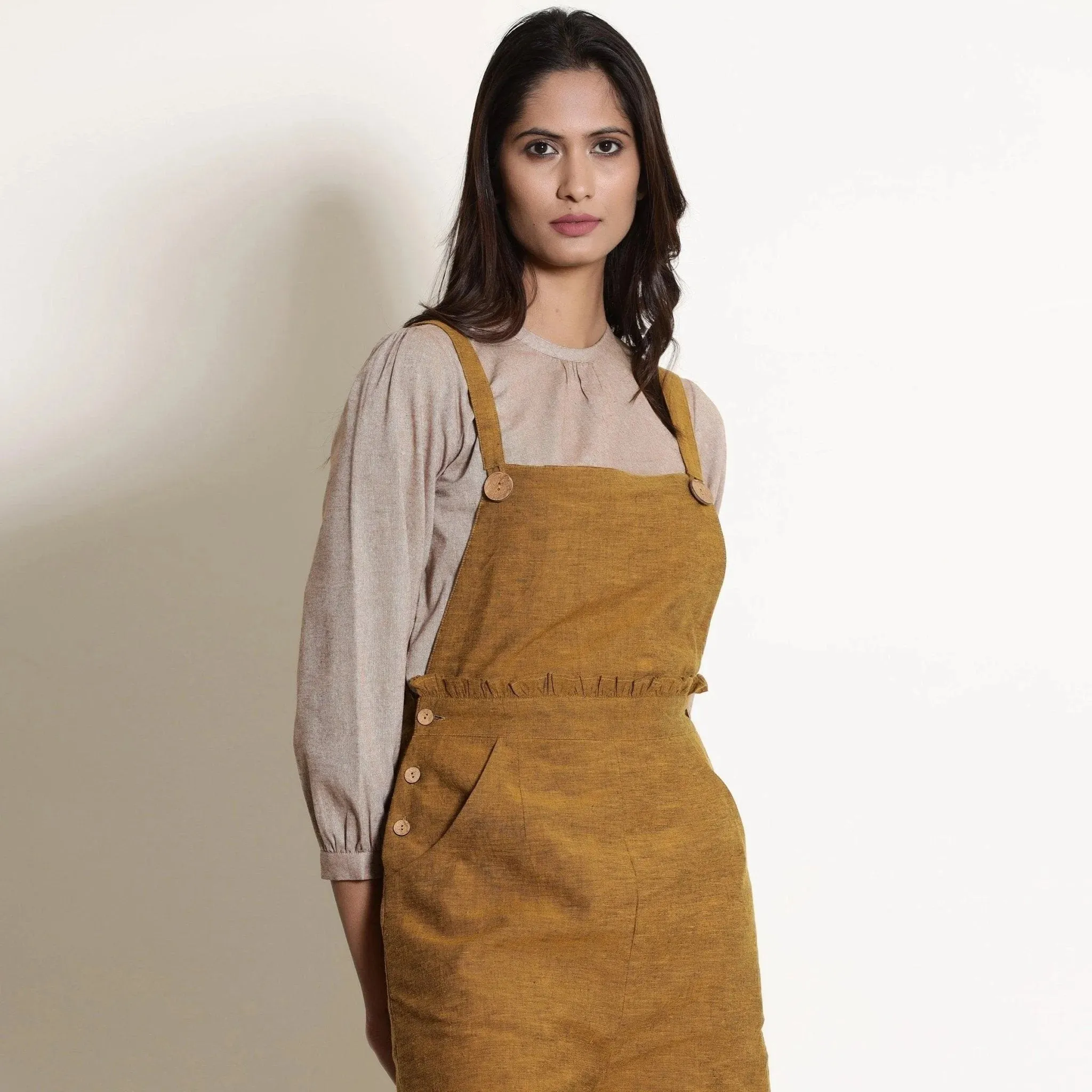 Golden Oak Warm Cotton Frilled Waist Short Romper