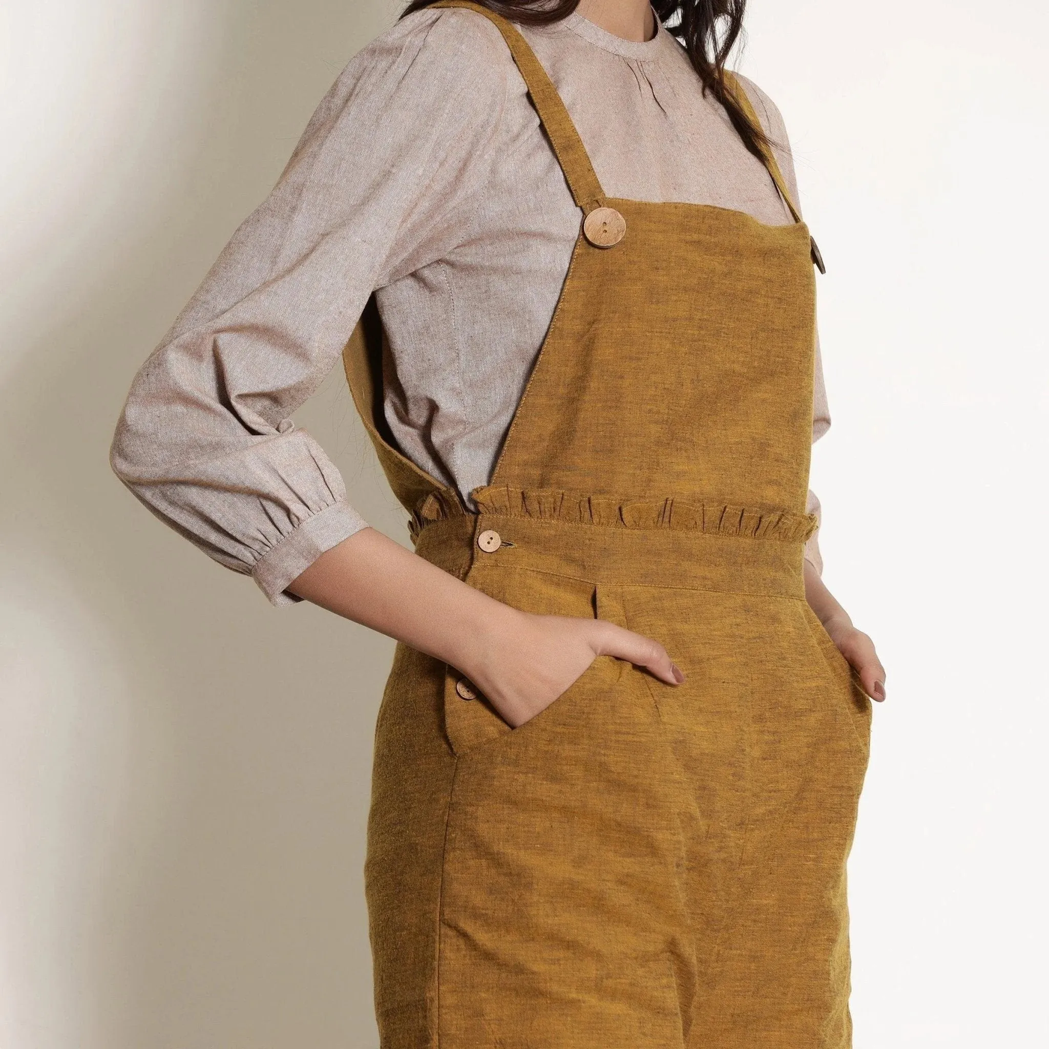 Golden Oak Warm Cotton Frilled Waist Short Romper