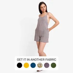 Grey Criss-Cross Back Yarn Dyed Cotton Paneled Romper