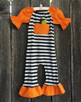 Halloween Stripe Pumpkin Romper