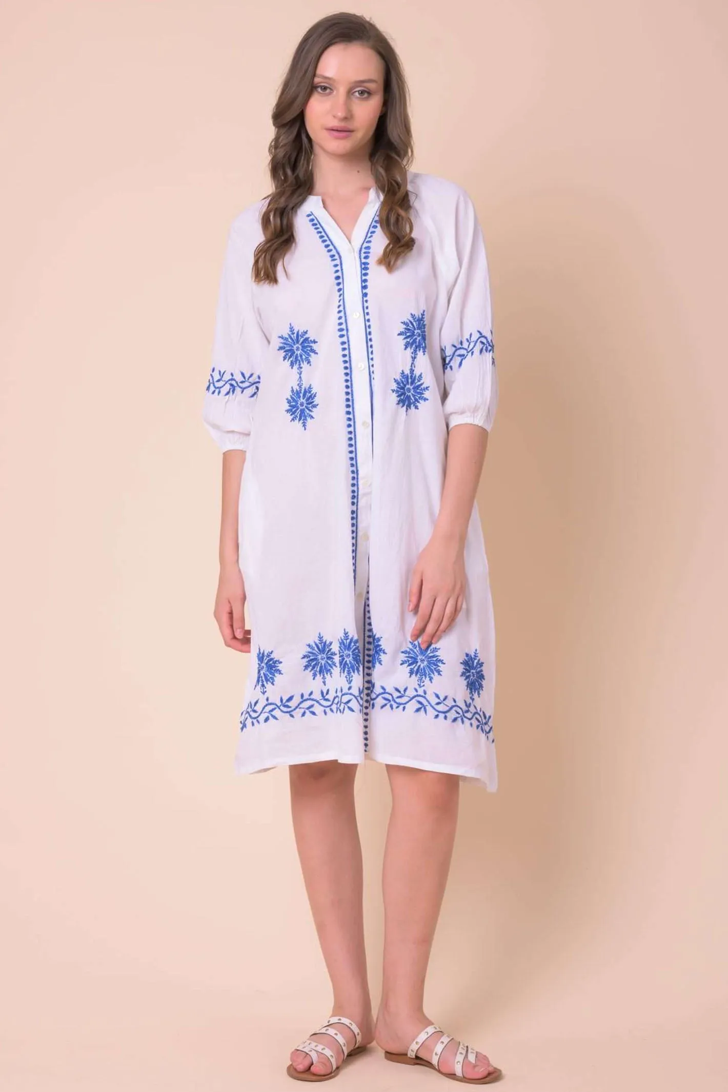Handprint Dream Apparel NE107B Jooper White Embroidered Shirt Dress