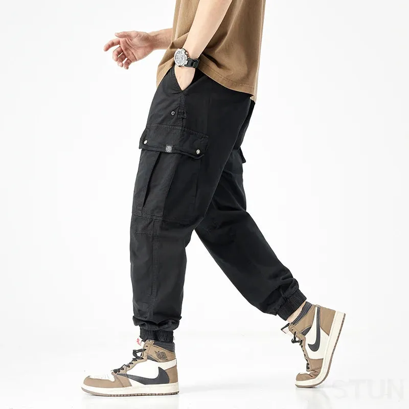 Harem Pants Men Joggers Cargo Pants 2024 Loose Tapered Casual Outdoors Pants Fake Zipper Male Sweatpants Ankle Banded Streetwear
