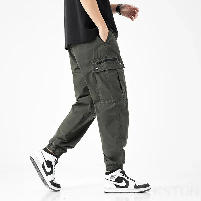 Harem Pants Men Joggers Cargo Pants 2024 Loose Tapered Casual Outdoors Pants Fake Zipper Male Sweatpants Ankle Banded Streetwear