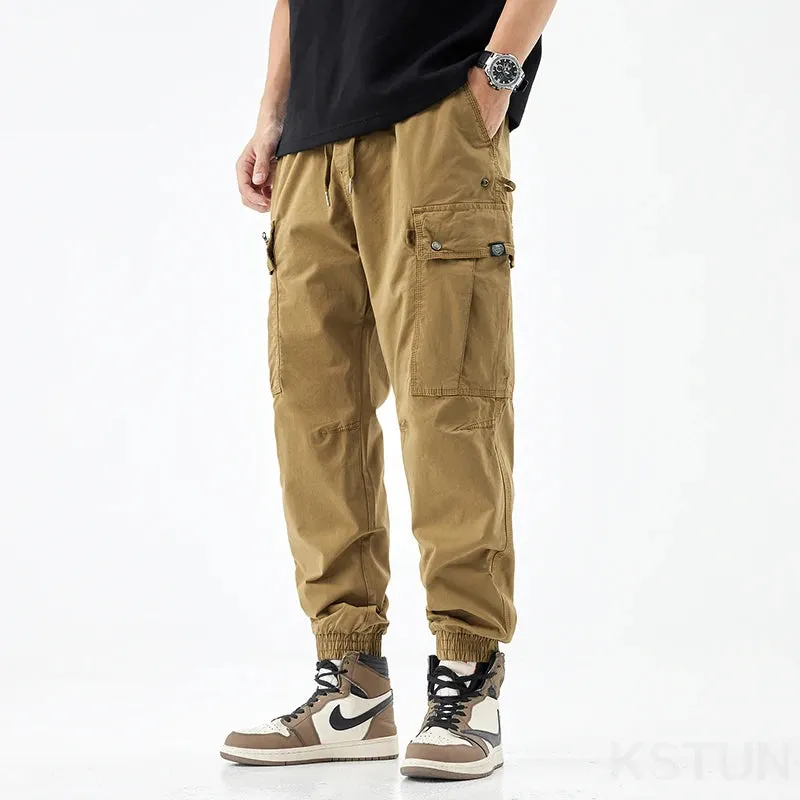 Harem Pants Men Joggers Cargo Pants 2024 Loose Tapered Casual Outdoors Pants Fake Zipper Male Sweatpants Ankle Banded Streetwear