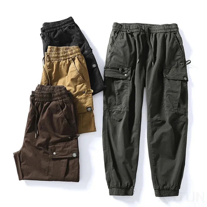 Harem Pants Men Joggers Cargo Pants 2024 Loose Tapered Casual Outdoors Pants Fake Zipper Male Sweatpants Ankle Banded Streetwear